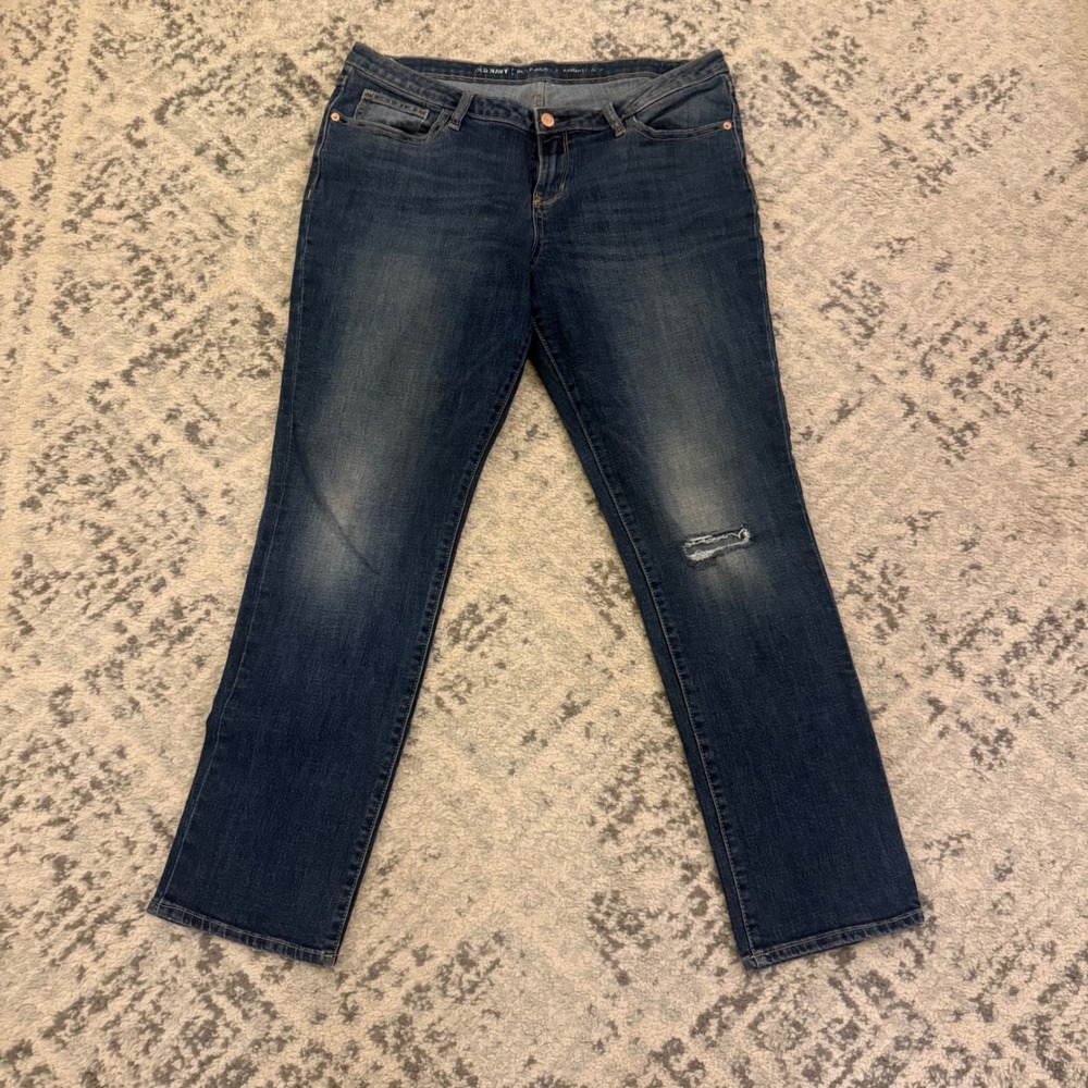 Old Navy Womens Boyfriend Straight Dark Wash Distressed Jeans Size 12 Regular